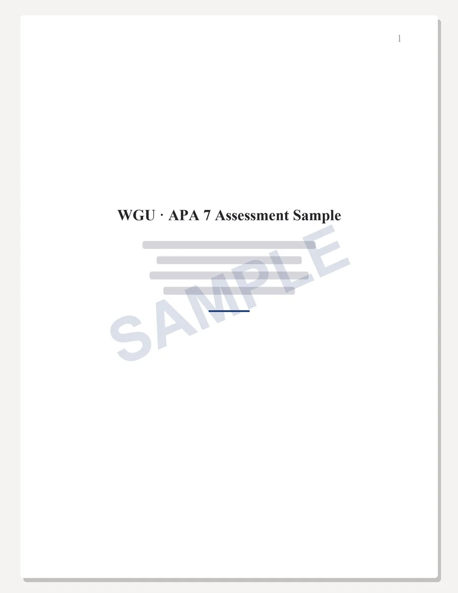 WGU sample paper preview, APA 7 title page, written to the scoring guide