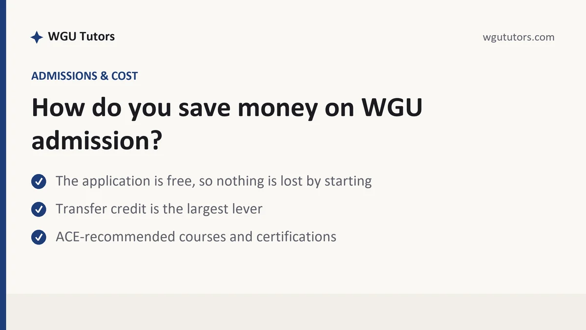 How do you save money on WGU admission?, a WGU student guide, from WGU Tutors