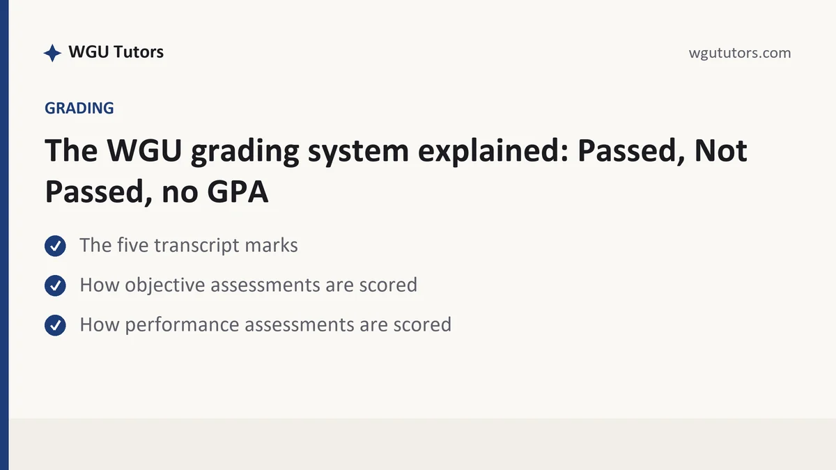 The WGU grading system explained: Passed, Not Passed, no GPA, a WGU student guide, from WGU Tutors