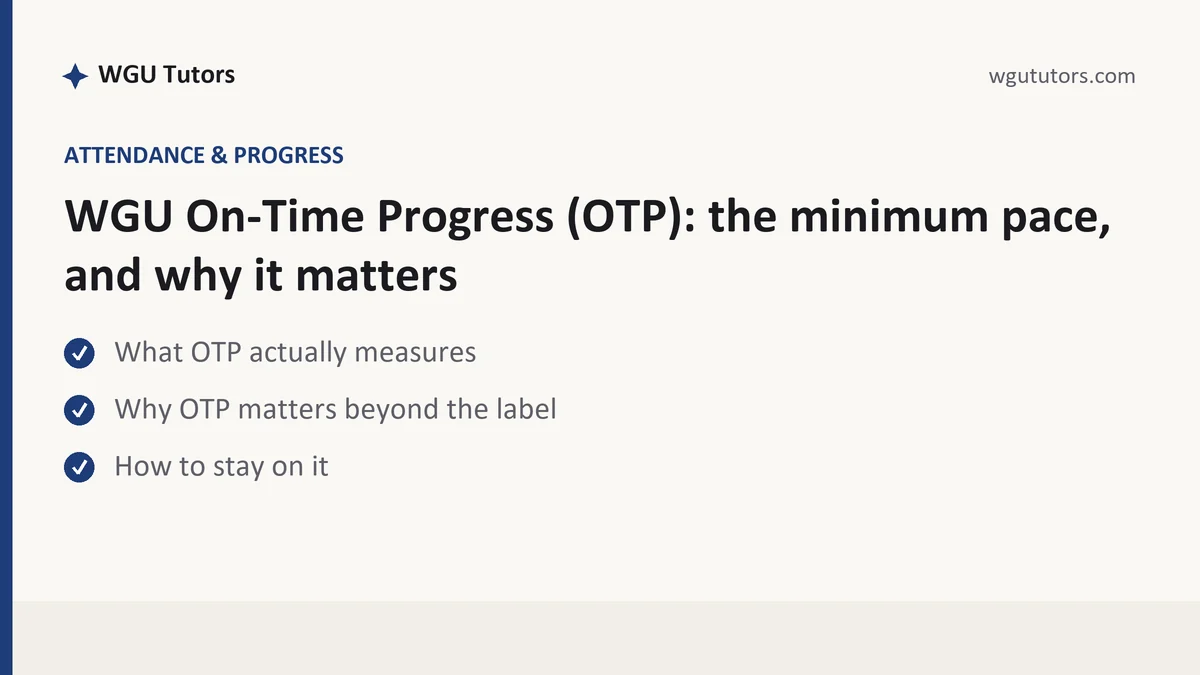 WGU On-Time Progress (OTP): the minimum pace, and why it matters, a WGU student guide, from WGU Tutors