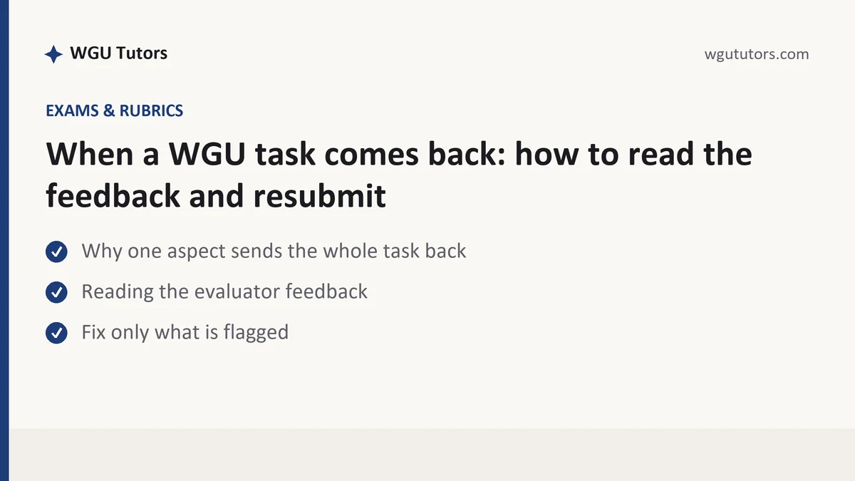 When a WGU task comes back: how to read the feedback and resubmit, a WGU student guide, from WGU Tutors