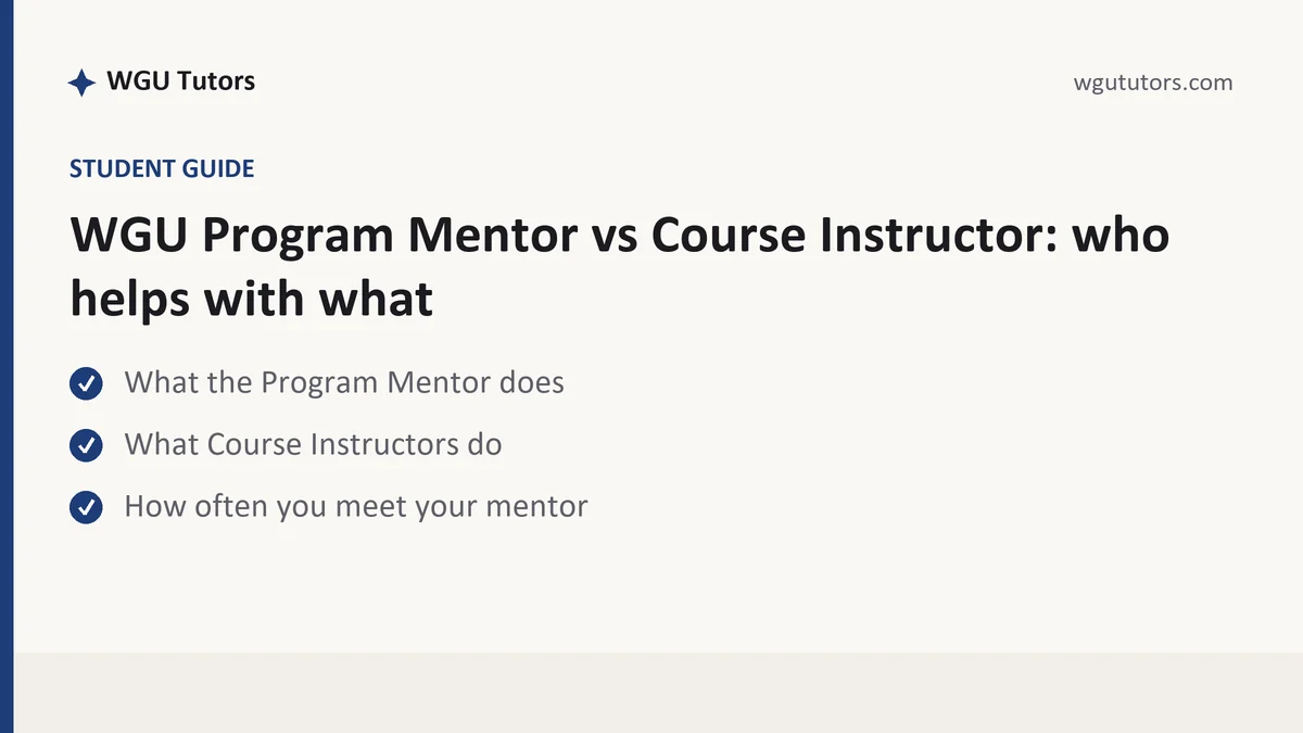 WGU Program Mentor vs Course Instructor: who helps with what, a WGU student guide, from WGU Tutors